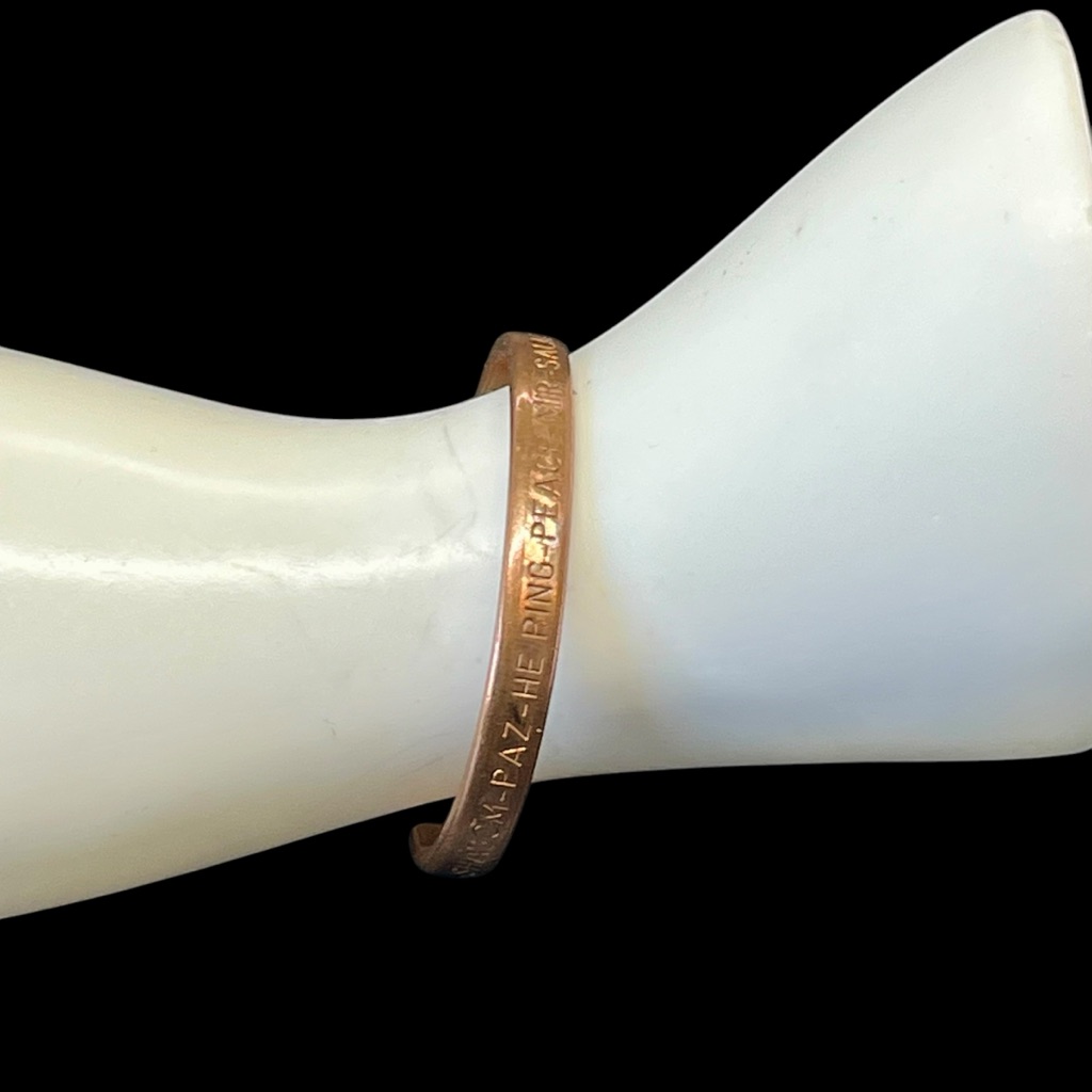 Sergio Lub Solid Copper Bangle Cuff Peace Bracelet Multi-Language Global 6.5